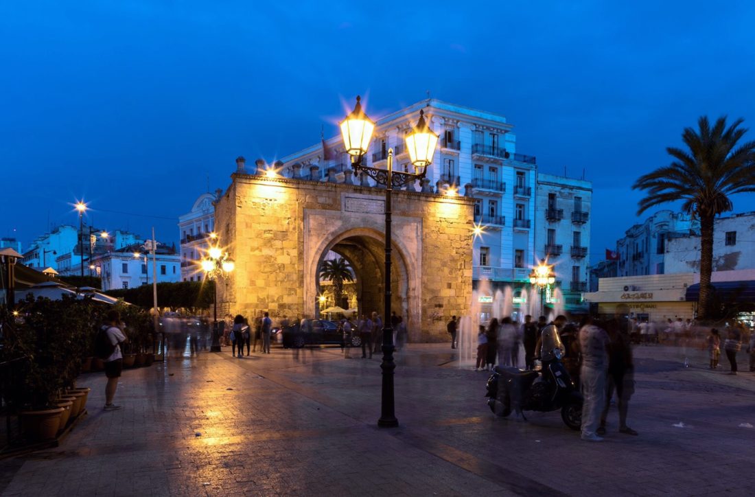 Cologne lantern installed at Bab Bhar, Place de la Victoire, Médina, Tunis, TN, 2018