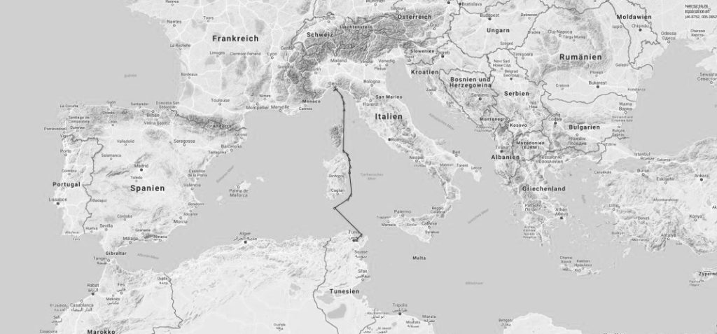 Live tracked lantern cargo shipment Tunis / Genoa, 17-19th March: AMILCAR, MMSI: 672747000