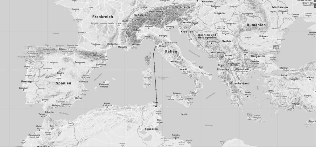 Live tracked Cologne lantern cargo shipment Livorno / Tunis, 11-12th July: SALAMMBO, MMSI: 672247000