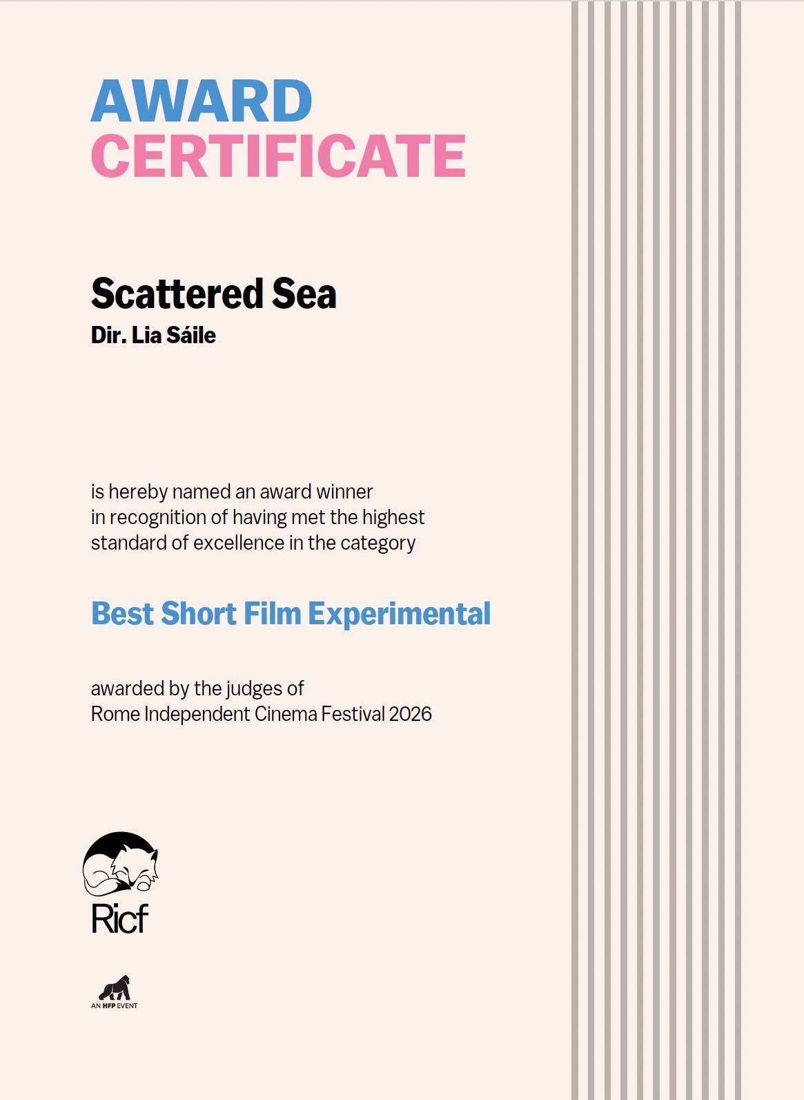 Best experimental short film 2026 scattered sea rome independent film festival